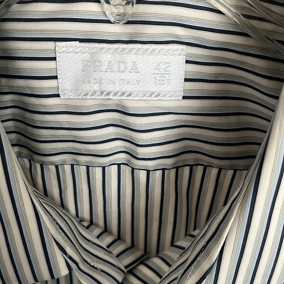 Prada Men’s Cotton Blue Striped Button Down Shirt Size 42 / 16.5 - Picture 3 of 5